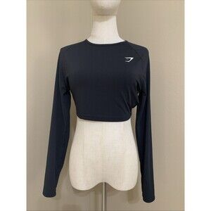 Gymshark Top Womens Cropped Long Sleeve Black‎ Gym Workout Thumbholes Size Small